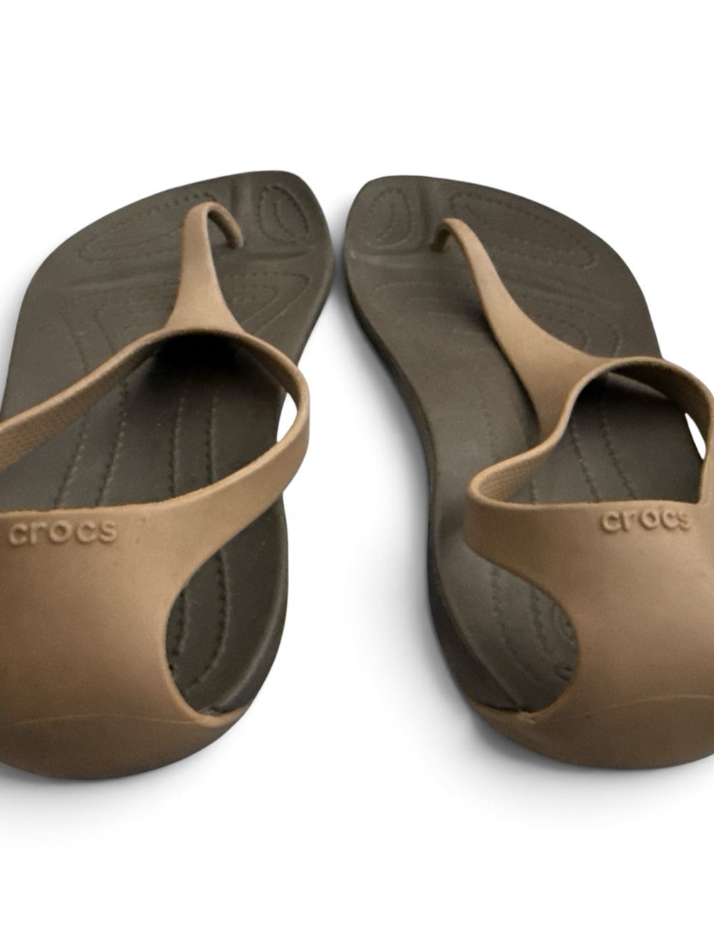 CROCS Women’s Brown/Tan Slingback Thong Sandals - Picture 2 of 4